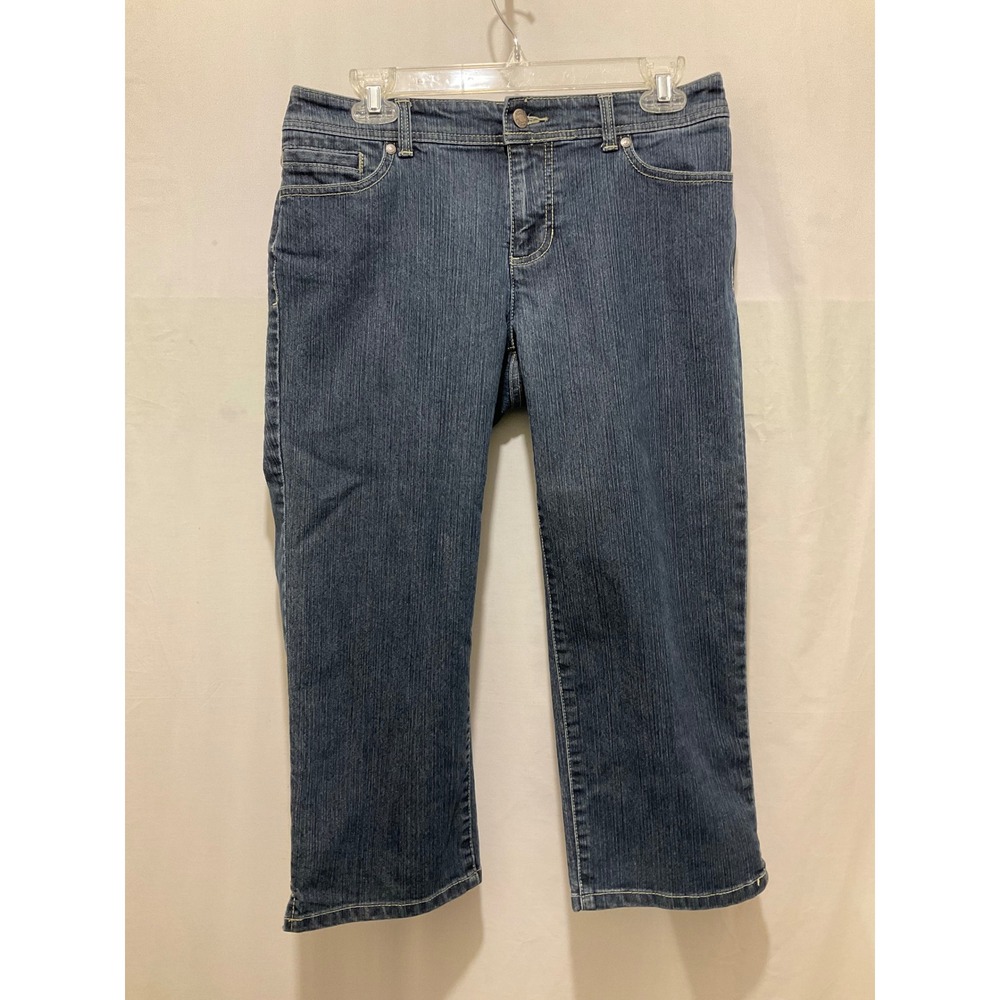 Chico's Crop Jeans Womens Size 0 Dark Wash Denim‎ Stretch Embroidered Pockets